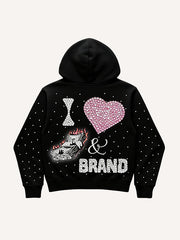Rhinestone Heart Print Stylish Hoodie