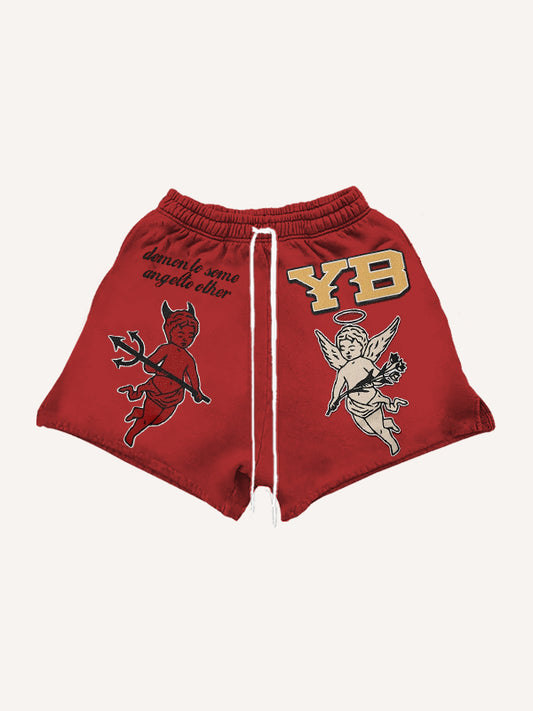 Angel and Demon Splicing Textured Trendy Shorts