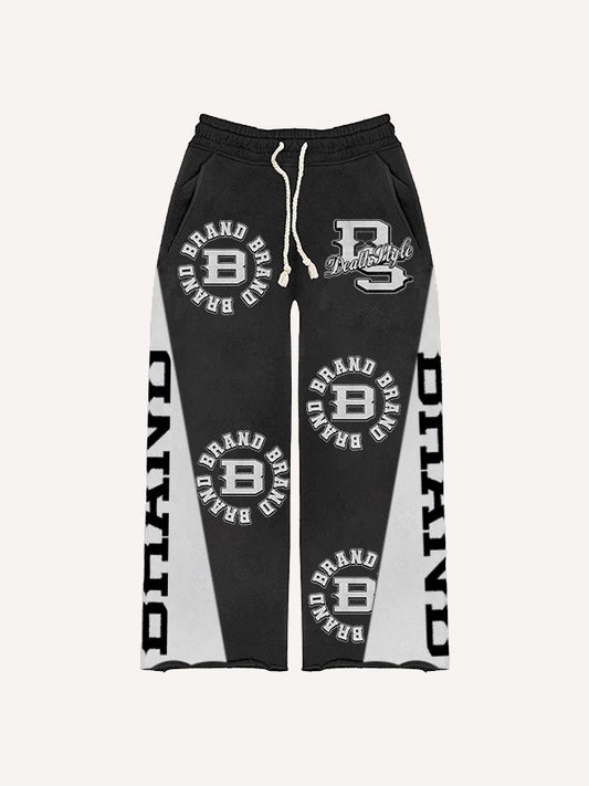 Skull patchwork handsome motorcycle style print baseball trousers