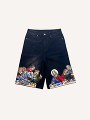 The Last Supper Denim Print Fashion Pants
