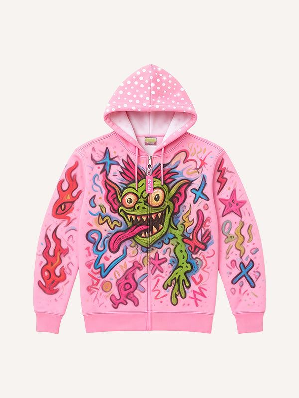 Space Monster Attack Printed Hoodie