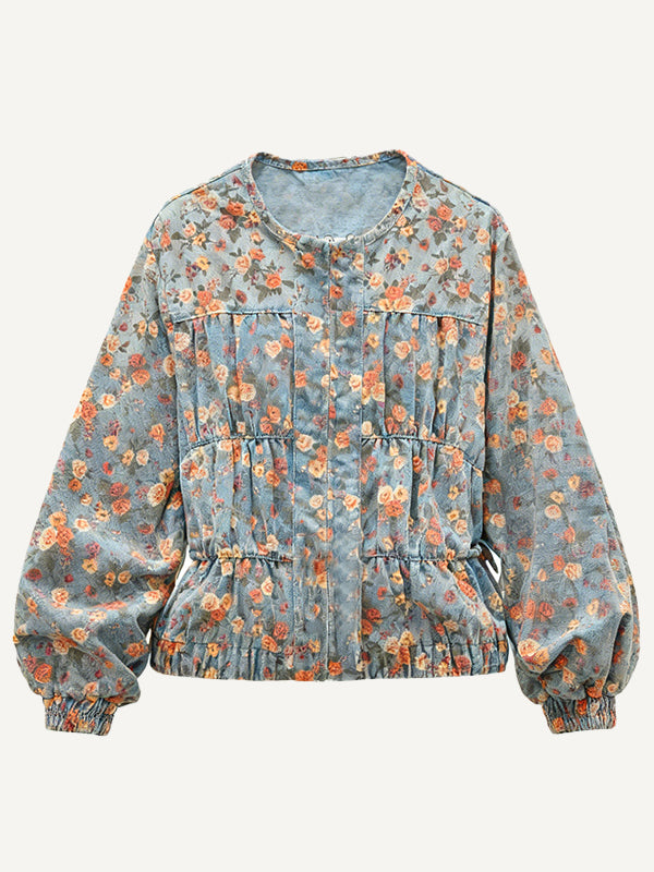 Printed Washed Pastoral Style Womens Casual Jacket