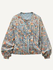 Printed Washed Pastoral Style Womens Casual Jacket