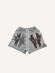Wing&Eye Print Drawstring Waist Shorts