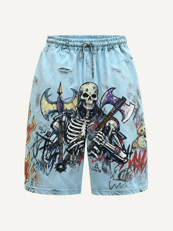 I am the Skeleton King hand-painted distressed shorts