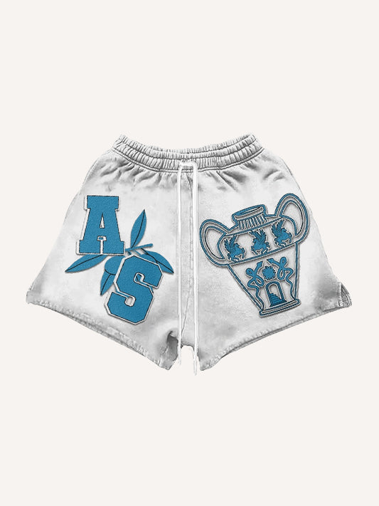 Retro patchwork totem ethnic style print baseball shorts