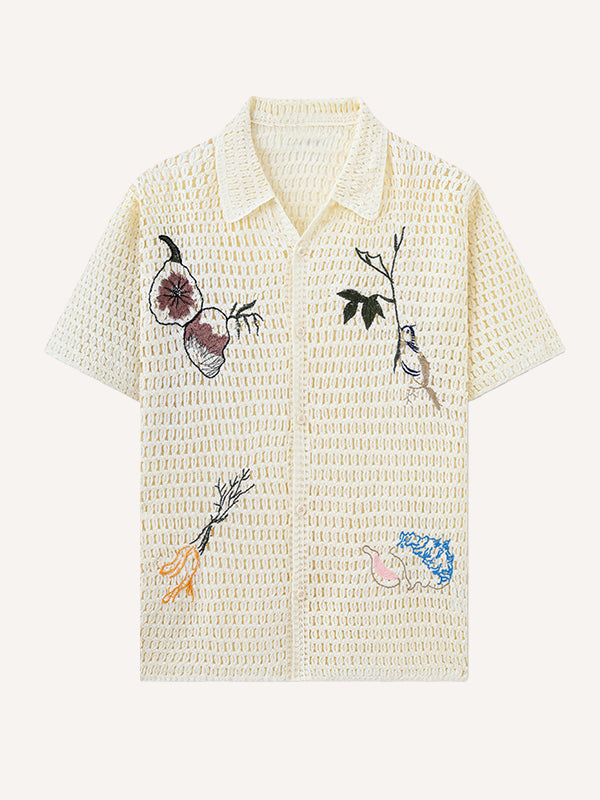 Knitted Crochet Collared Comfortable and Breathable Shirt