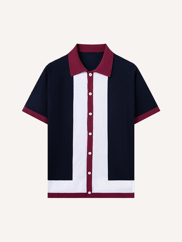 Elegant and stylish preppy old-fashioned collared knit jacquard short-sleeved top