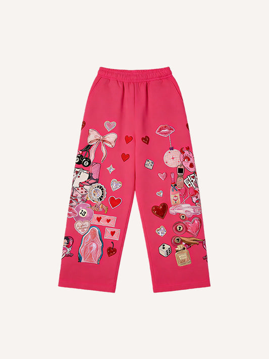 Meeting you is my lucky printed trousers