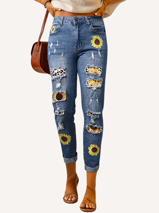 Lucky Floral Multi-Color Vintage Washed Denim Pants