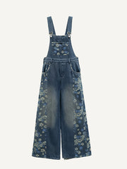 Printed Washed Pastoral Style Womens Casual Overalls