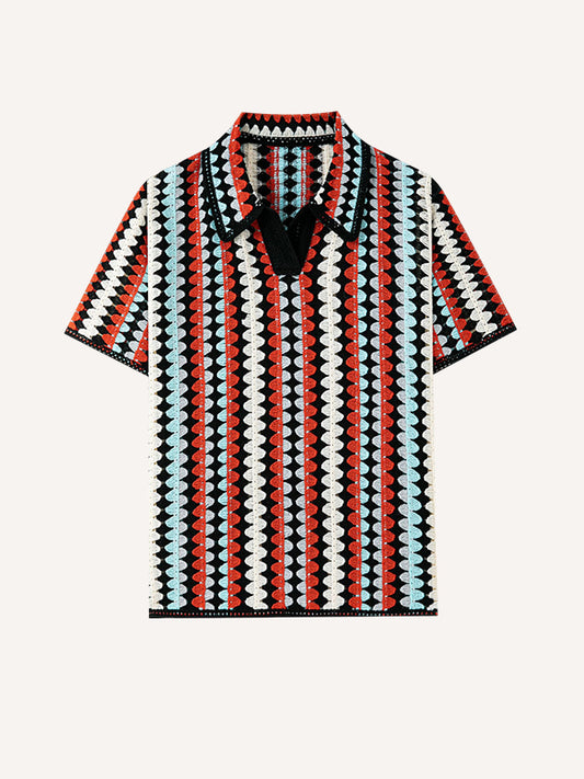 Spring/Summer Collection Lapel Jacquard Knit Men's Shirt