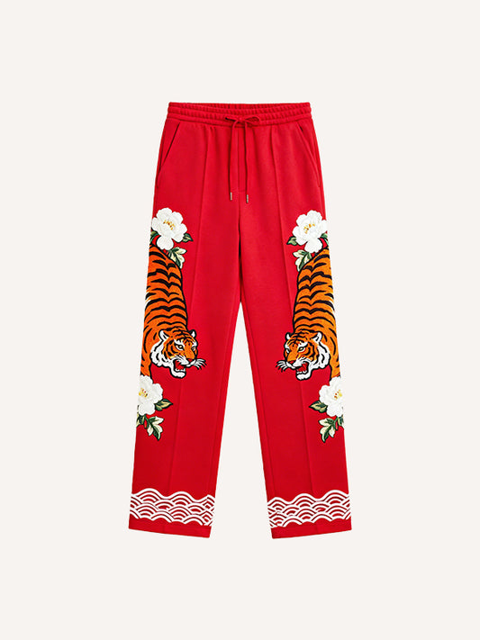 Artistic illustration jacquard print all-season trousers