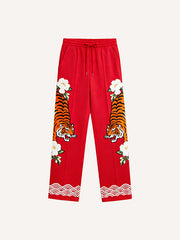 Artistic illustration jacquard print all-season trousers