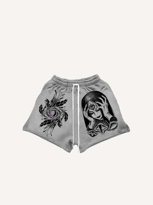 Figure&Eye&Graphic Print Drawstring Waist Shorts