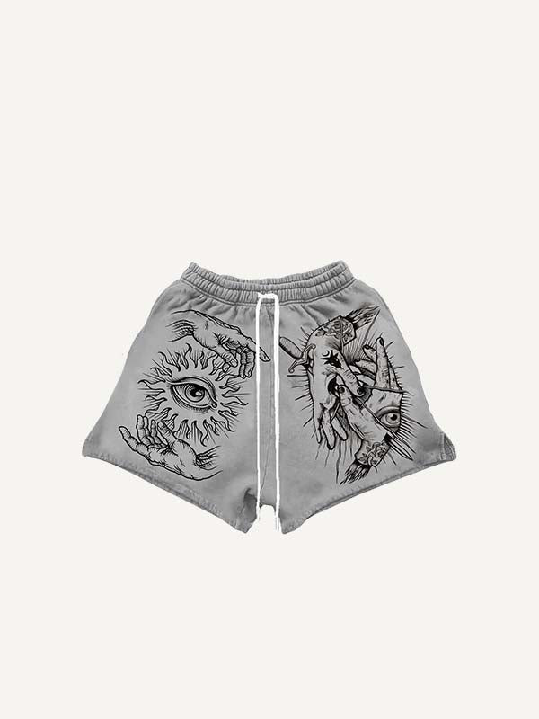 Palm&Eye&Graphic Print Drawstring Waist Shorts