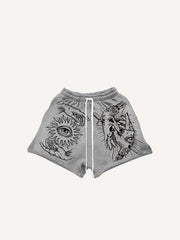 Palm&Eye&Graphic Print Drawstring Waist Shorts