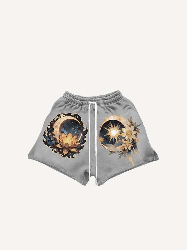 Moon&Sun&Star&Floral&Graphic Print Drawstring Waist Shorts