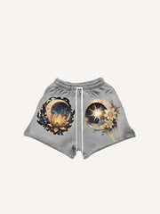 Moon&Sun&Star&Floral&Graphic Print Drawstring Waist Shorts