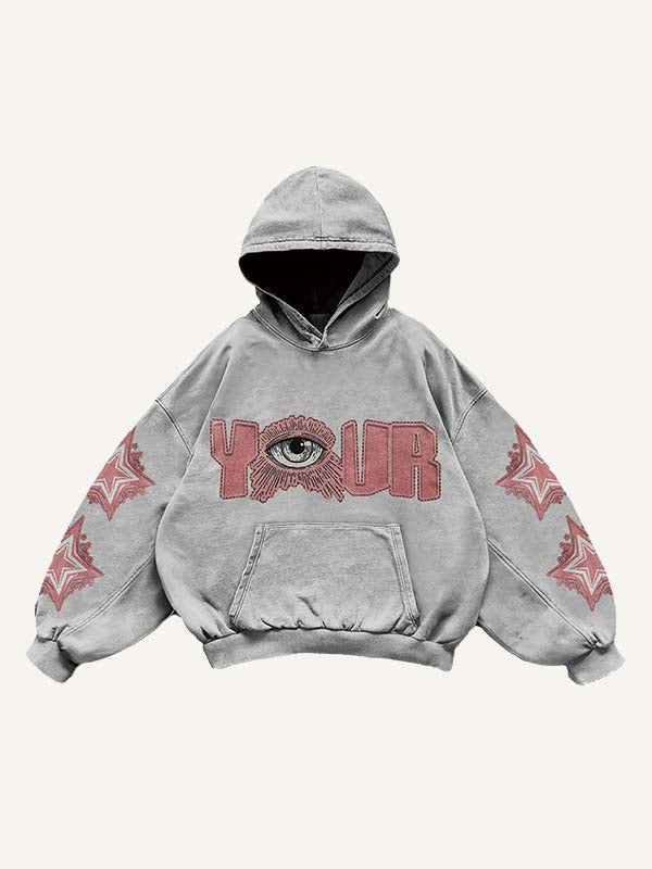 Eye Star Letter Print Slant Pockets Hoodie