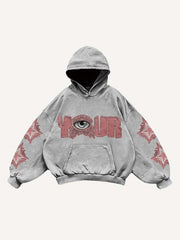 Eye Star Letter Print Slant Pockets Hoodie