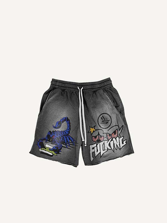 Scorpion&Graphic&Letter Print Drawstring Waist Shorts