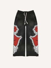 Heart&Letter Faux Decal Print Elastic Waist Pants