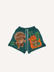 Tiger&Car&Graphic Print Drawstring Waist Shorts