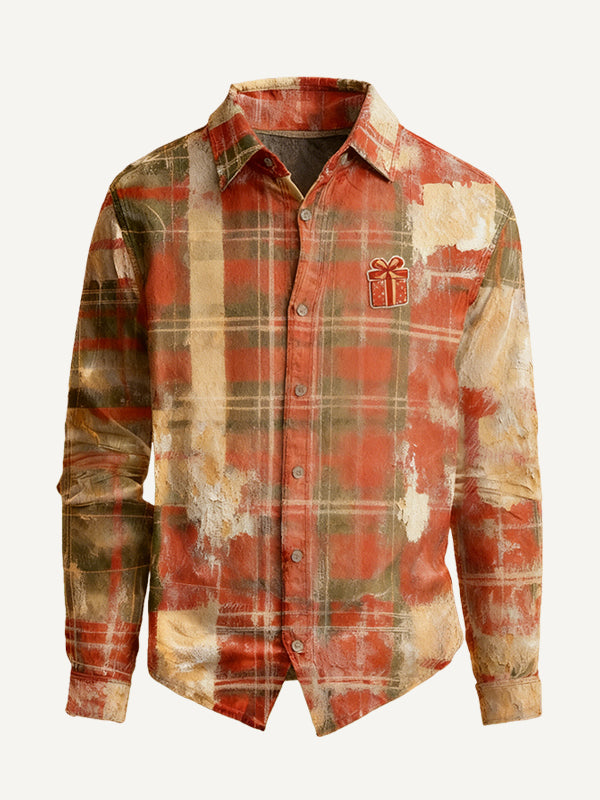 Distressed Christmas-style plaid shirt