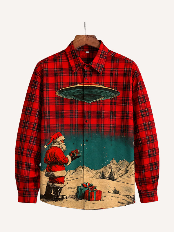 Santa Claus layered shirts knowing where the holiday gifts come from