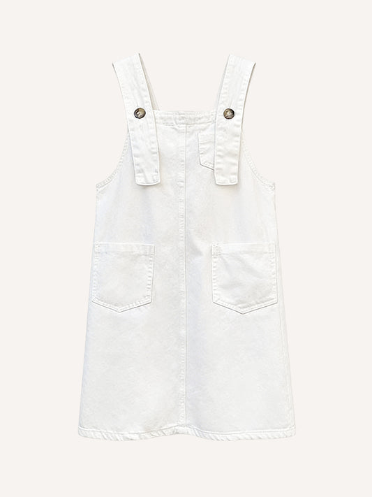 Denim double-button gusseted overalls