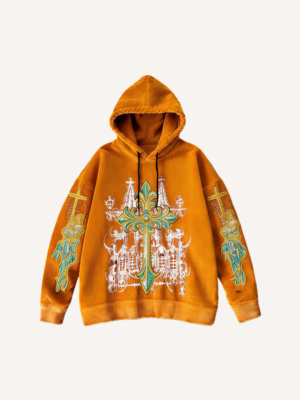 Corduroy printed faux embroidery high-end sweatshirt