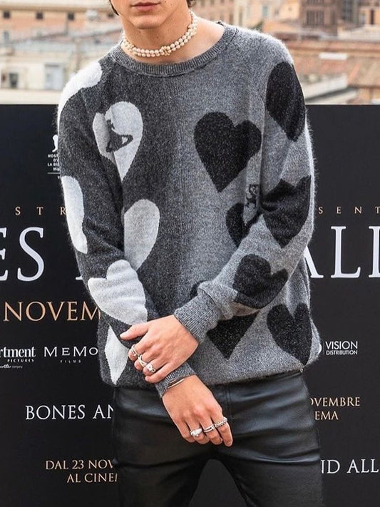 Celebrity-style round-neck heart-shaped warm sweatshirt