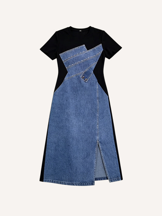 New Spring/Summer Dress with Patchwork and Mix-and-Match Denim