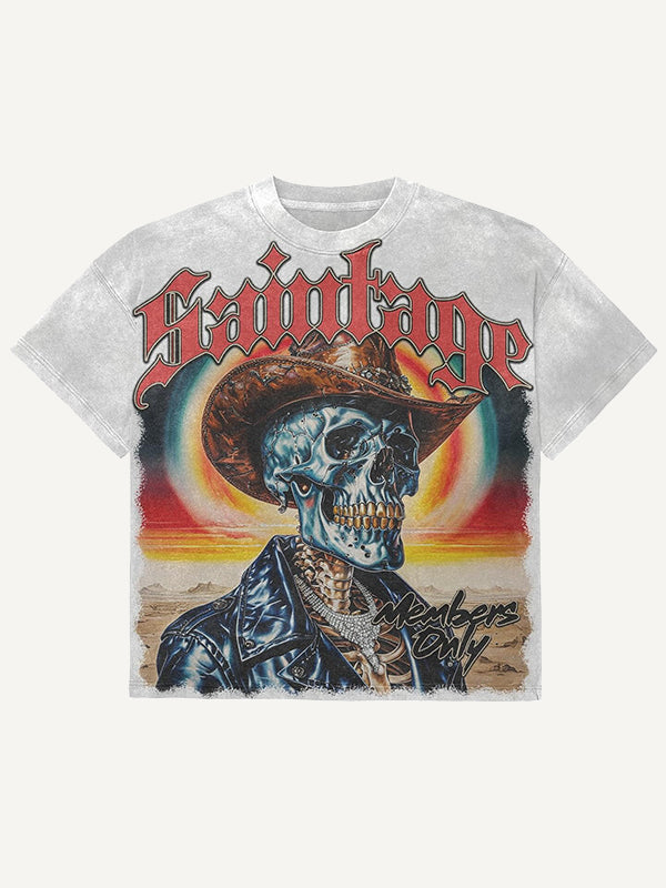 Skull denim short-sleeved T-shirt
