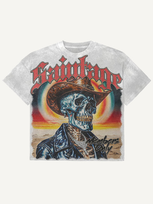 Skull denim short-sleeved T-shirt