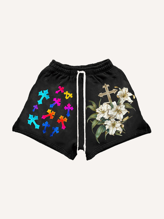 Gradient Shiny Crew Neck Knitted Print Shorts