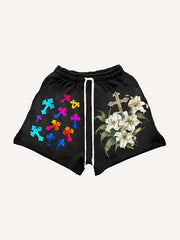 Gradient Shiny Crew Neck Knitted Print Shorts