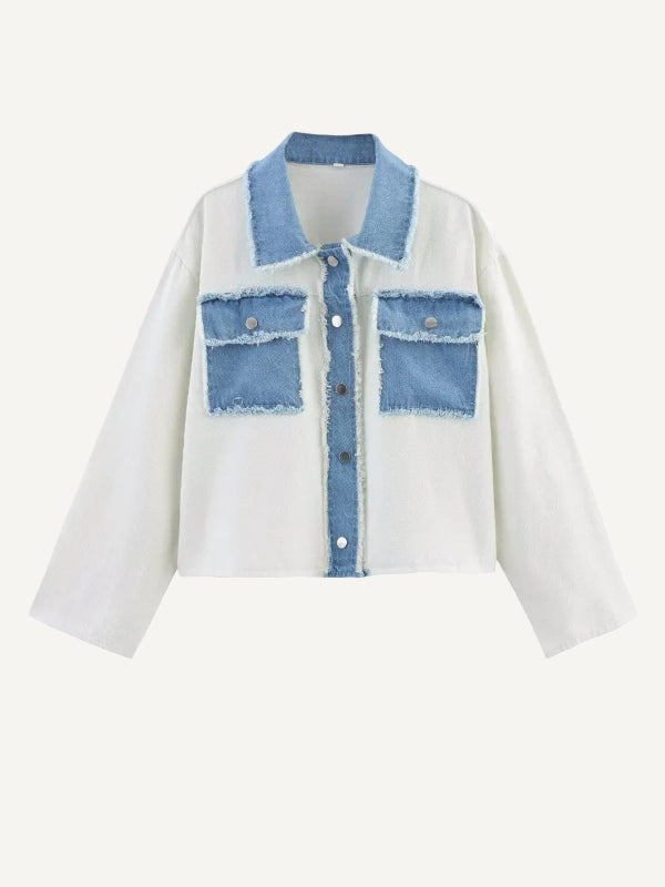 Luxury denim patchwork knit jacket a celebrity-style piece