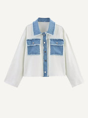 Luxury denim patchwork knit jacket a celebrity-style piece