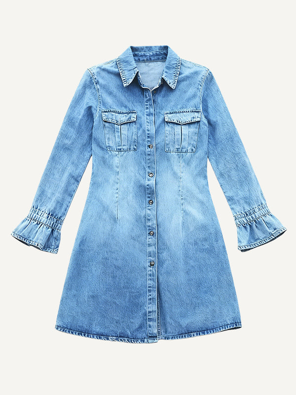 Collared denim elegant casual commuter washed dress