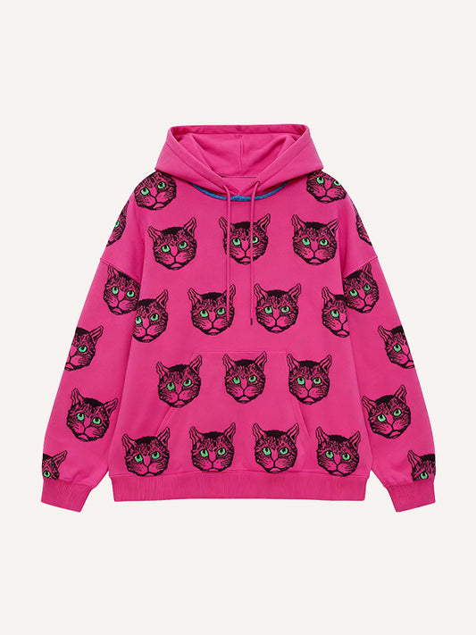 Cute cat old money style print textured fashionable sweater