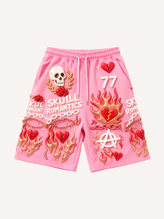 Trendy multi-color hooded shorts with foam print effect
