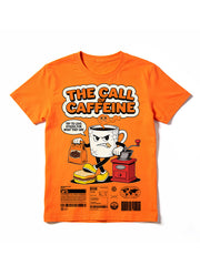 The Call Caffeine Cartoon Coffee Cup Retro Graphic T-Shirt
