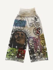 Jesus Christ Sitting Distressed Print Trousers