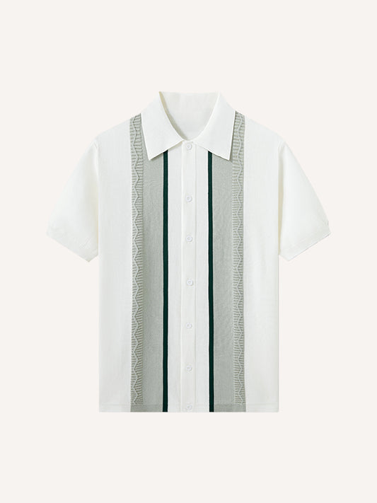 Knitted striped high-end breathable and comfortable collared shirt