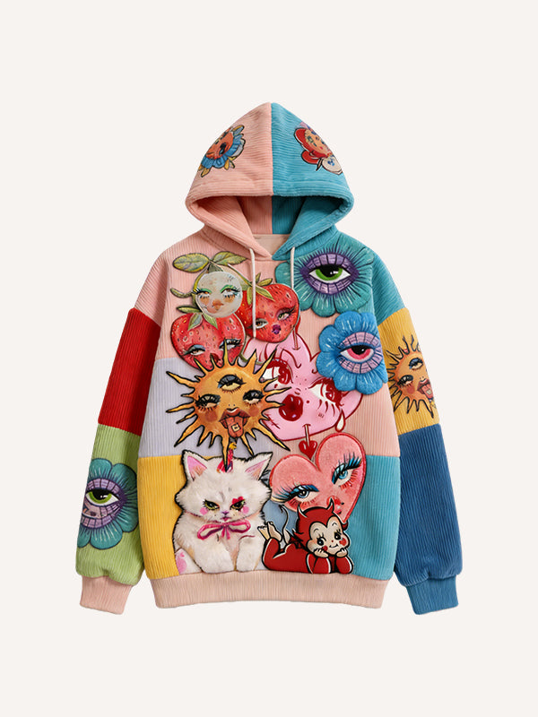 Fashionable Y2K Cartoon-Style Hooded Sweatshirt
