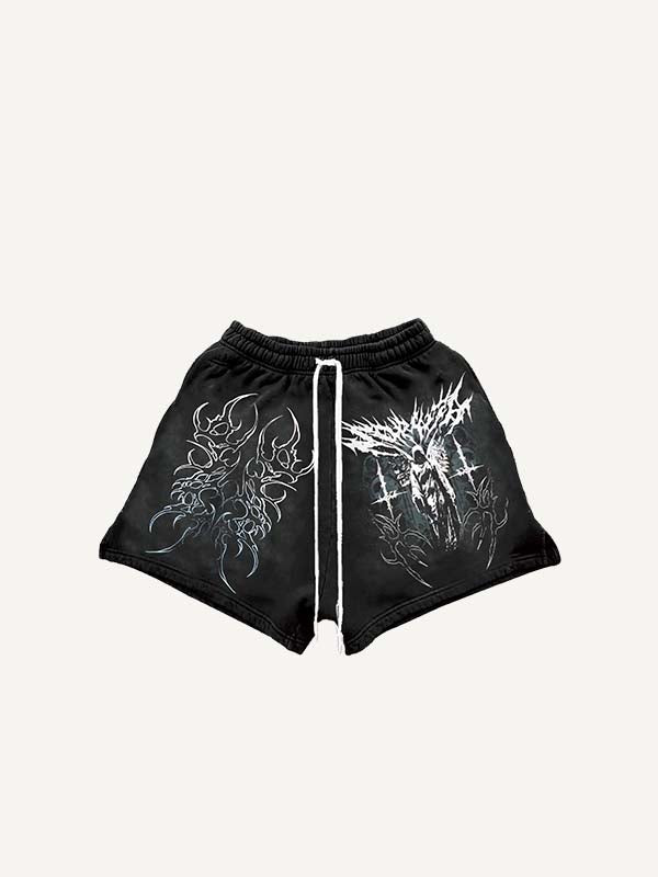 Figure&Wing&Graphic Print Drawstring Waist Shorts