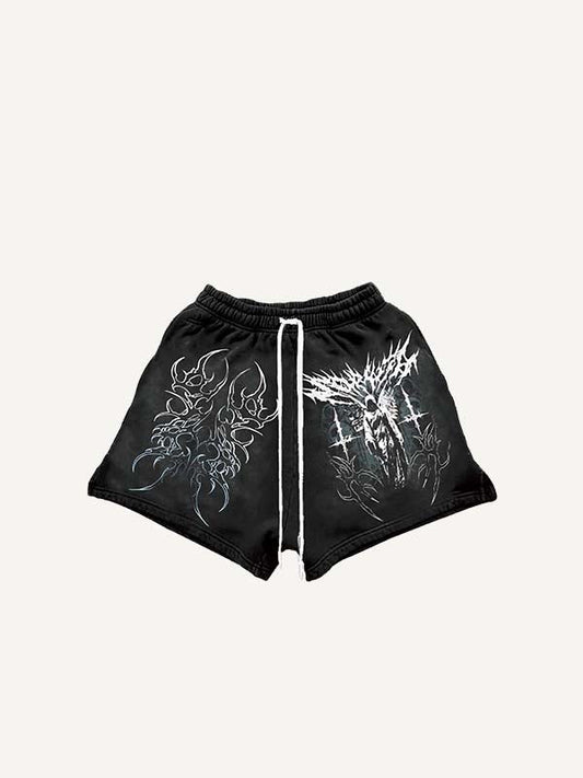 Figure&Wing&Graphic Print Drawstring Waist Shorts