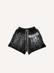 Figure&Wing&Graphic Print Drawstring Waist Shorts